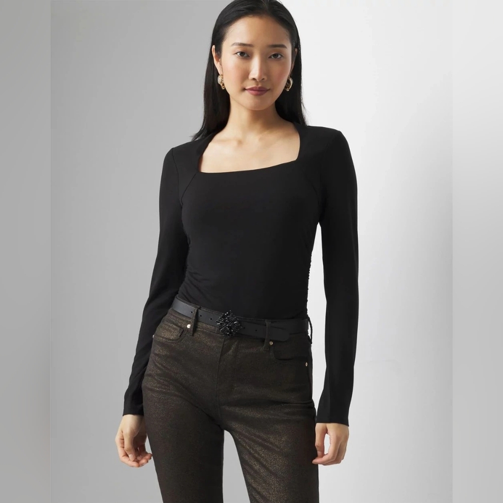 WHBM | Square Neck Ruched Top In Black 🖤